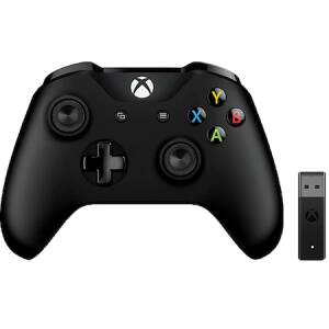 Controler wireless Microsoft Xbox cu adaptor pentru PC, Negru