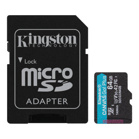 Card de memorie MicroSD Kingston Canvas GO Plus, 64GB, Clasa 10, UHS-I, Adaptor inclus