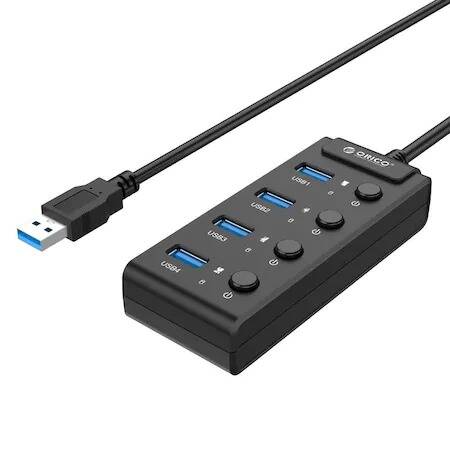 Adaptor HUB 4-in-1 Orico USB - 4x USB 3.0, Negru