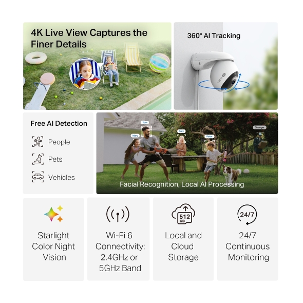 Camera Supraveghere Smart WiFi TP-Link Tapo C560WS Outdoor, Pan/Tilt 360°, 8MP 4K, AI Face Recognition, WiFi 6, Color Night Vision, IP66