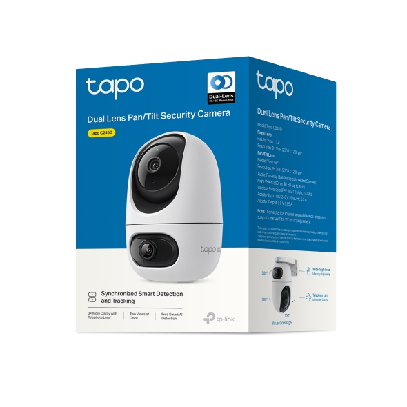 Camera Supraveghere Smart WiFi TP-Link Tapo C245D Dual Lens, 2K 3MP + 2K 3MP, Pan/Tilt 360°, AI, Smart Tracking, Night Vision, Audio Bidirectional