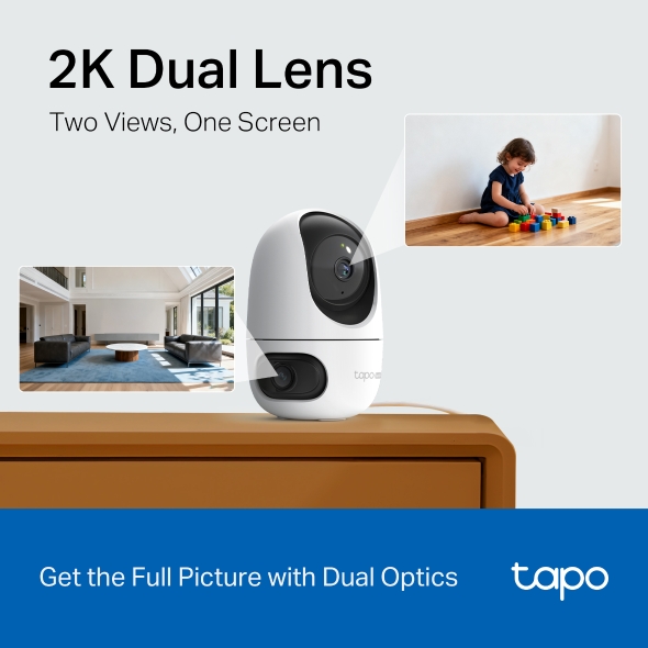 Camera Supraveghere Smart WiFi TP-Link Tapo C245D Dual Lens, 2K 3MP + 2K 3MP, Pan/Tilt 360°, AI, Smart Tracking, Night Vision, Audio Bidirectional