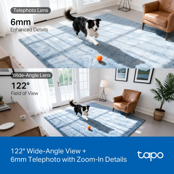 Camera Supraveghere Smart WiFi TP-Link Tapo C245D Dual Lens, 2K 3MP + 2K 3MP, Pan/Tilt 360°, AI, Smart Tracking, Night Vision, Audio Bidirectional